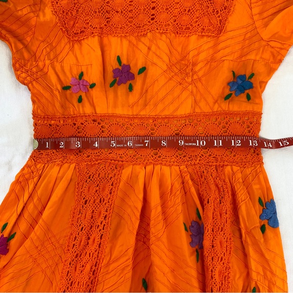 Vintage Boho Embroidered Floral Orange Maxi Dress Bell Sleeves Small - Picture 11 of 16